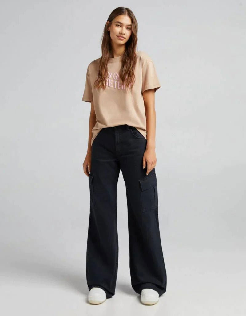 IMSONS Black Cargo High-Waist Wide-Leg Jeans. - THE IMSONS