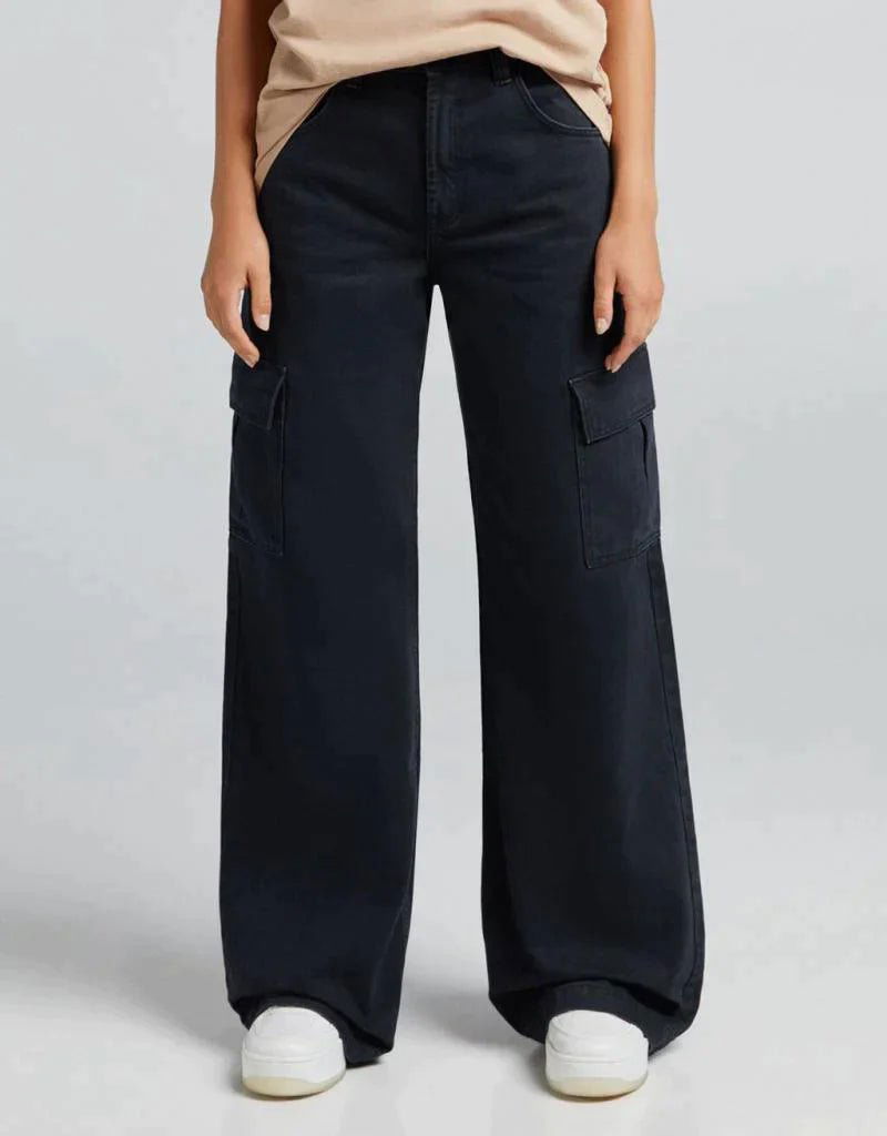 IMSONS Black Cargo High-Waist Wide-Leg Jeans. - THE IMSONS