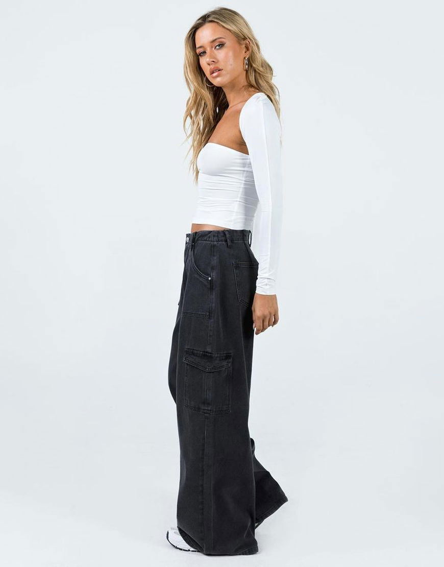 IMSONS Black Cargo High-Waist Wide-Leg Jeans. - THE IMSONS