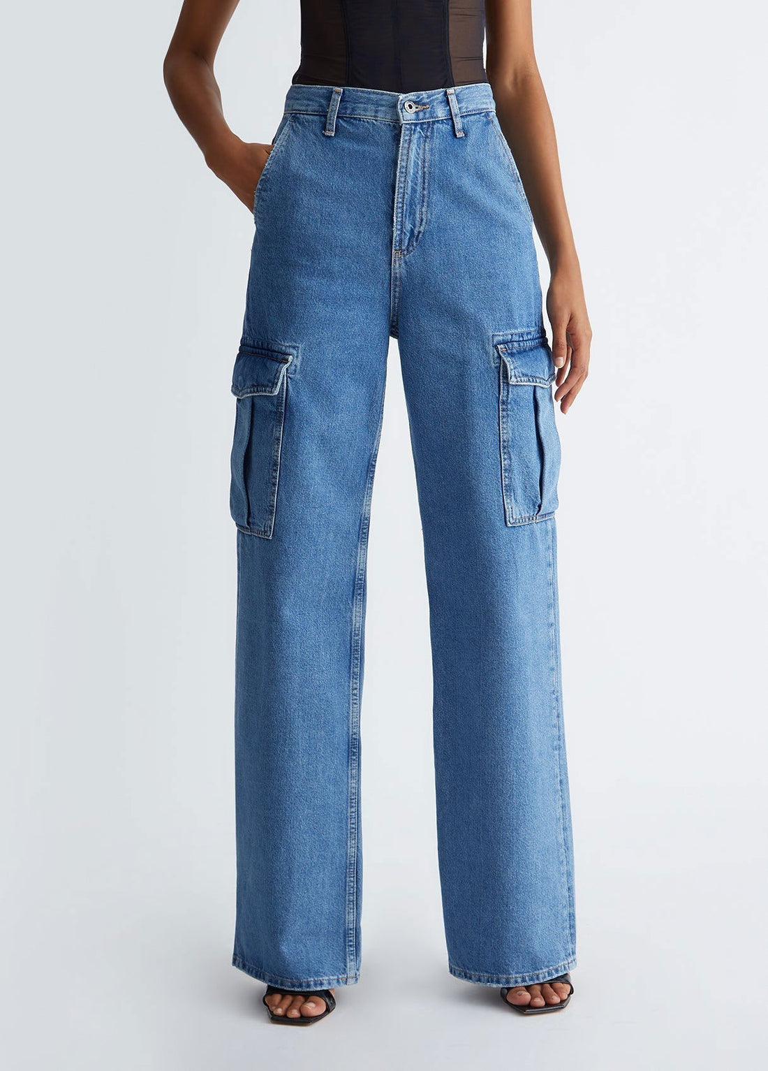 IMSONS Dark Blue Cargo High-Waist Wide-Leg Jeans - THE IMSONS