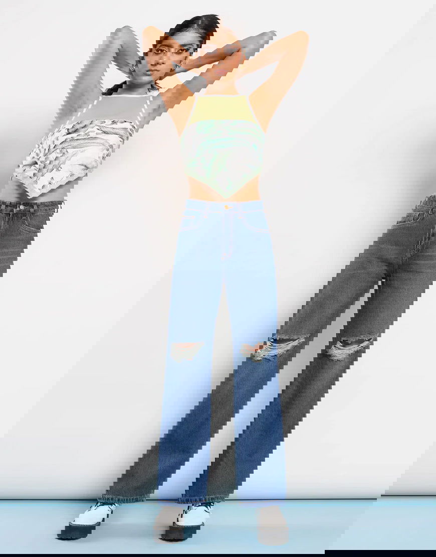 IMSONS Dark Blue Knee Ripped Wide-Leg High-Waist Jeans - THE IMSONS