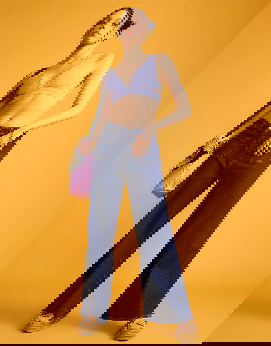 IMSONS Dark Blue Utility Pocket Wide-Leg Frayed Hem Jeans. - THE IMSONS