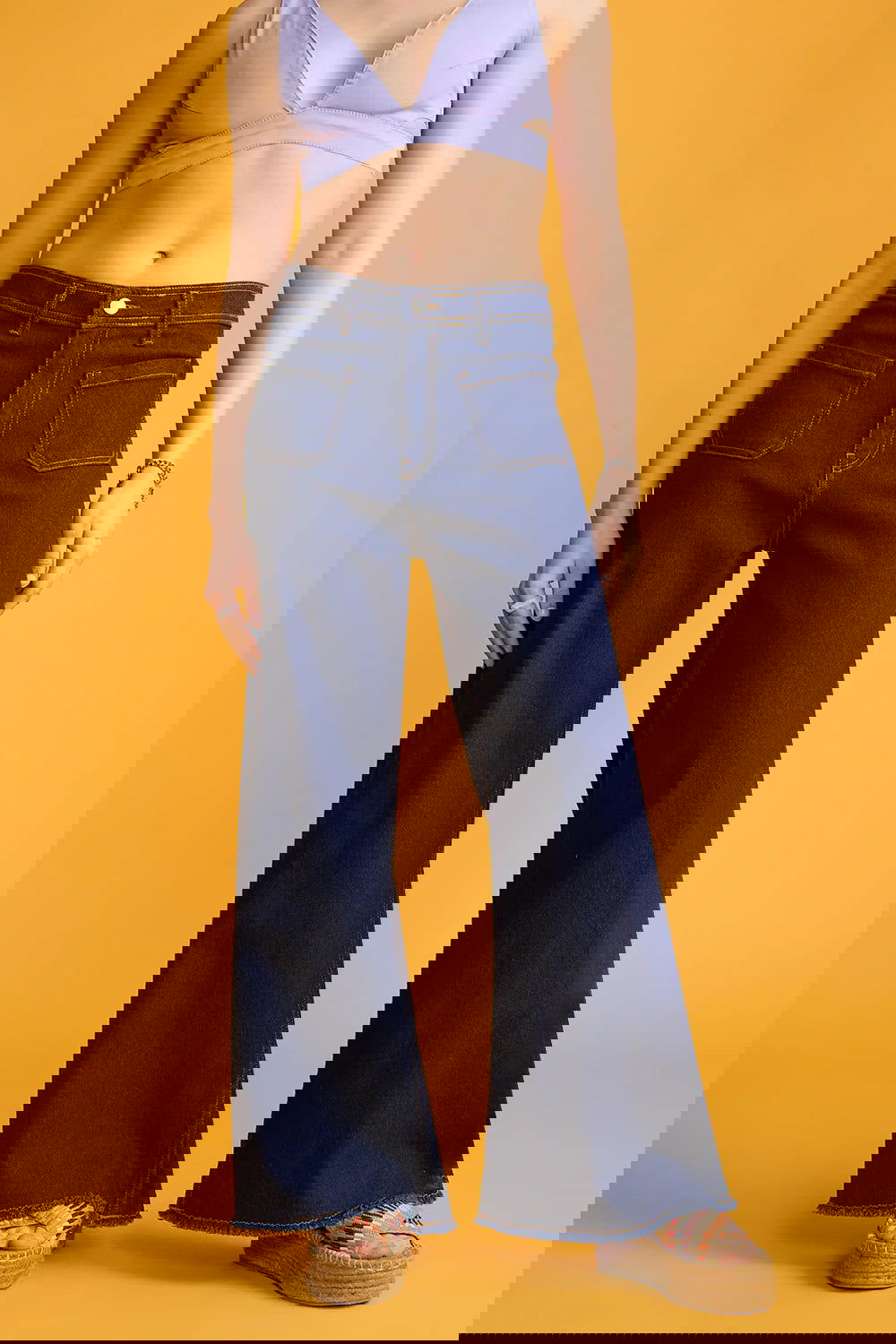 IMSONS Dark Blue Utility Pocket Wide-Leg Frayed Hem Jeans. - THE IMSONS