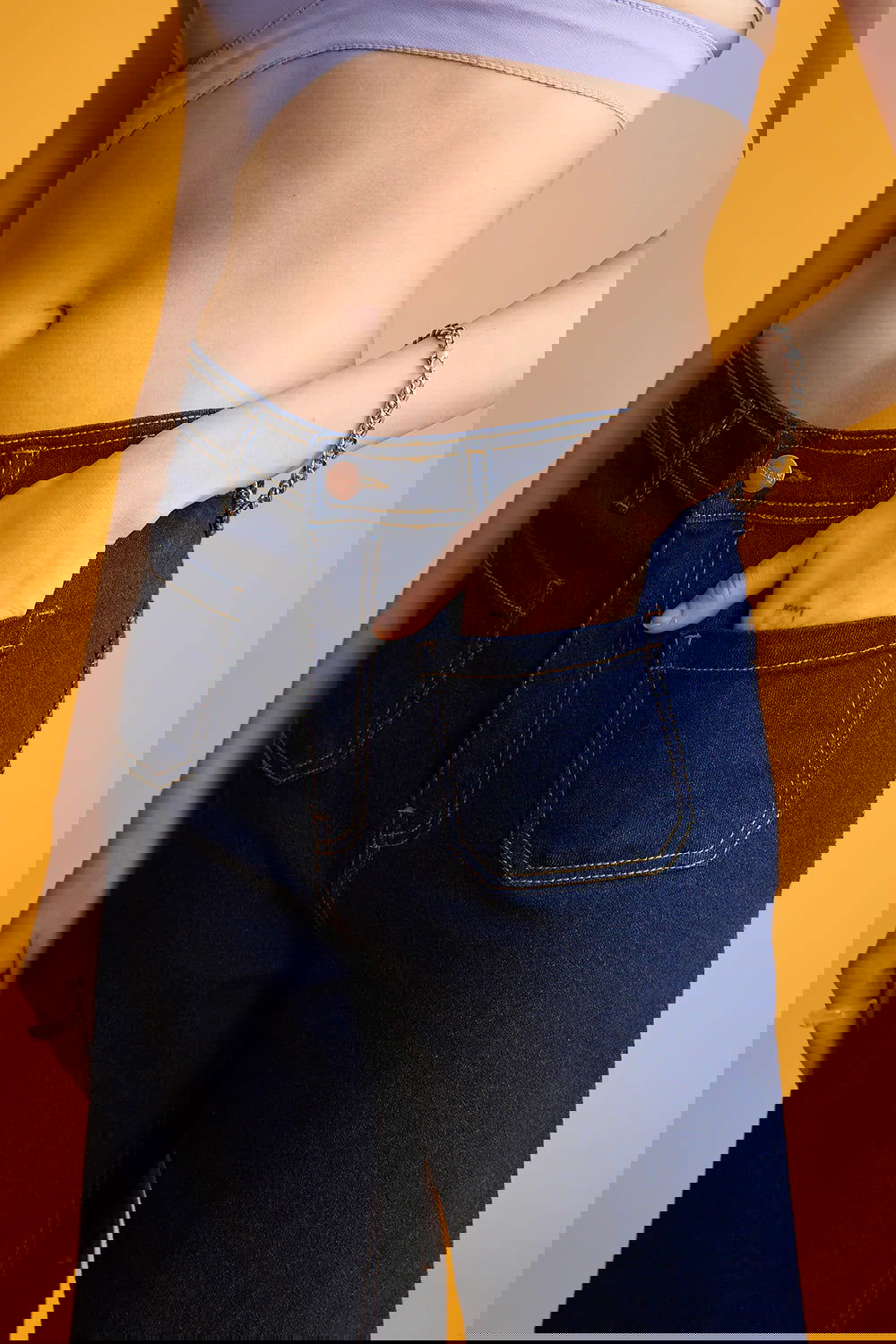 IMSONS Dark Blue Utility Pocket Wide-Leg Frayed Hem Jeans. - THE IMSONS