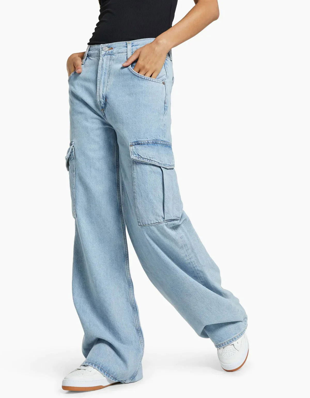 IMSONS Light Blue Cargo High-Waist Wide-Leg Jeans - THE IMSONS