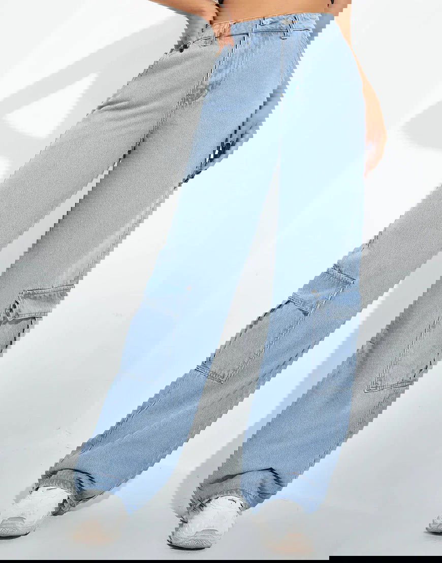 IMSONS Light Blue High Waisted Loose Cargo Jeans. - THE IMSONS