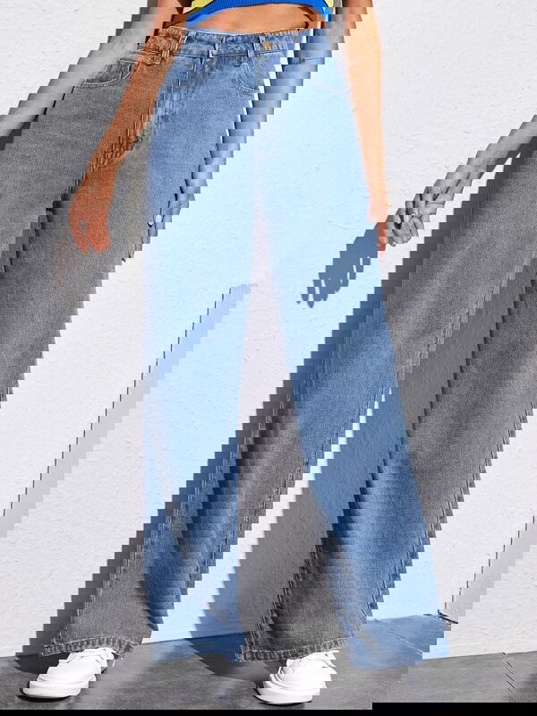 IMSONS Medium Blue High-Waist Wide-Leg Jeans. - THE IMSONS