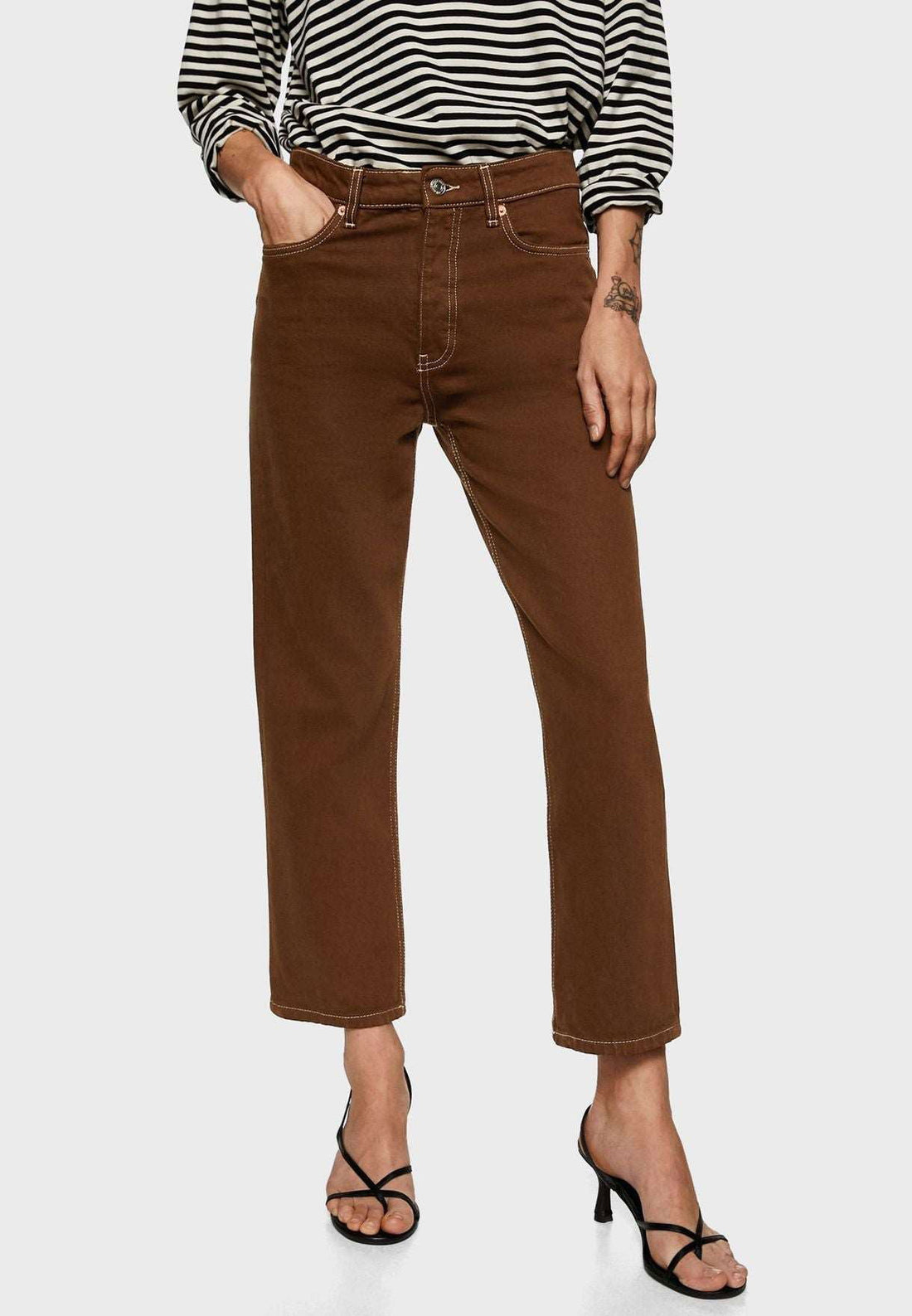 IMSONS Straight Leg Cropped High-Waist Jeans - Brown - THE IMSONS
