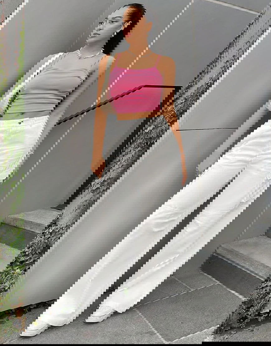 IMSONS White Cargo High-Waist Wide-Leg Jeans - THE IMSONS