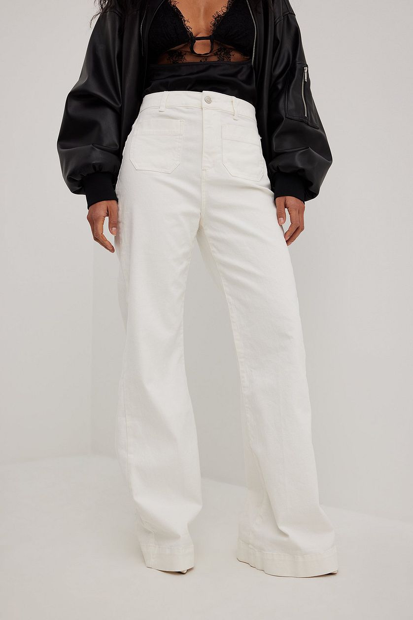 IMSONS White Utility Pocket Wide-Leg Frayed Hem Jeans. - THE IMSONS