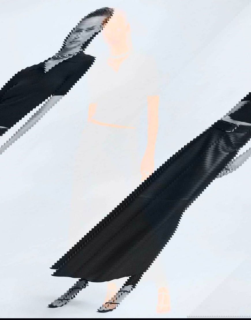 IMSONS Women Black Ribbed Collared Top - THE IMSONS