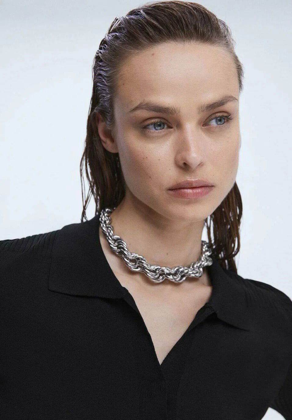 IMSONS Women Black Ribbed Collared Top - THE IMSONS