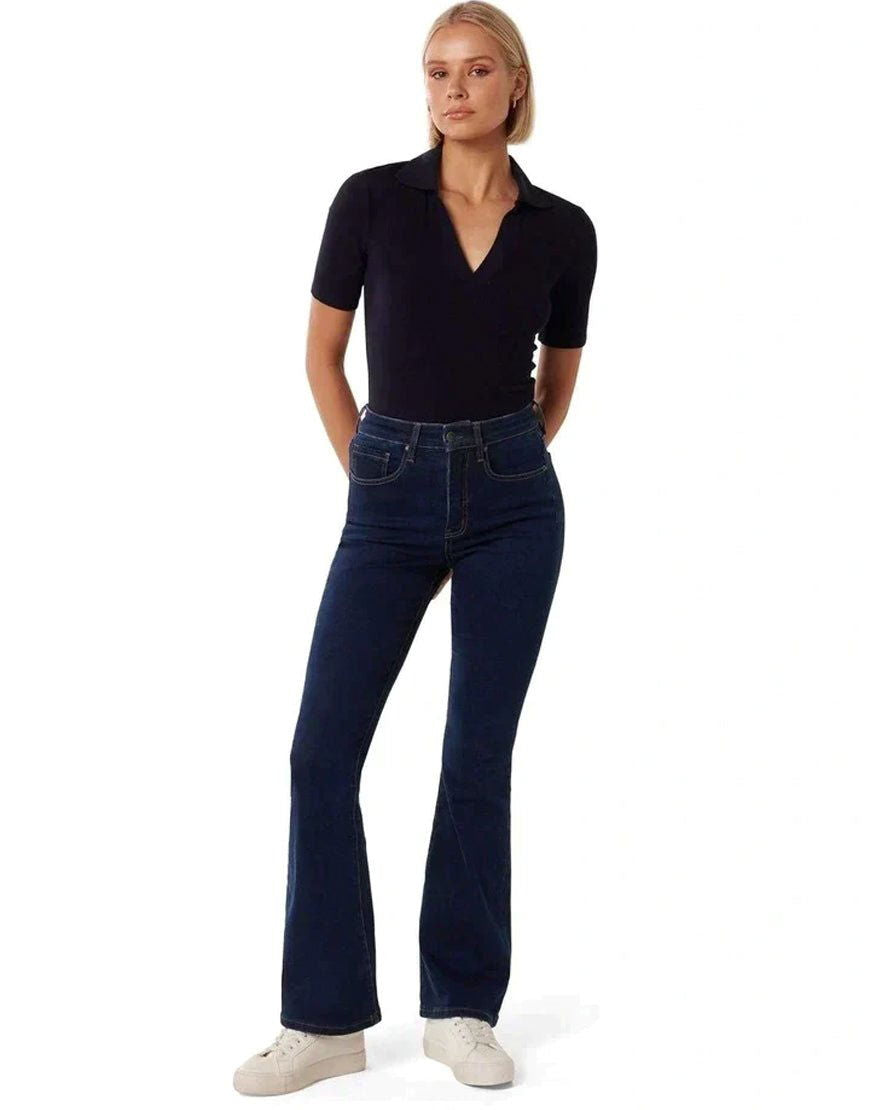 IMSONS Women Navy Ribbed Collared Top - THE IMSONS