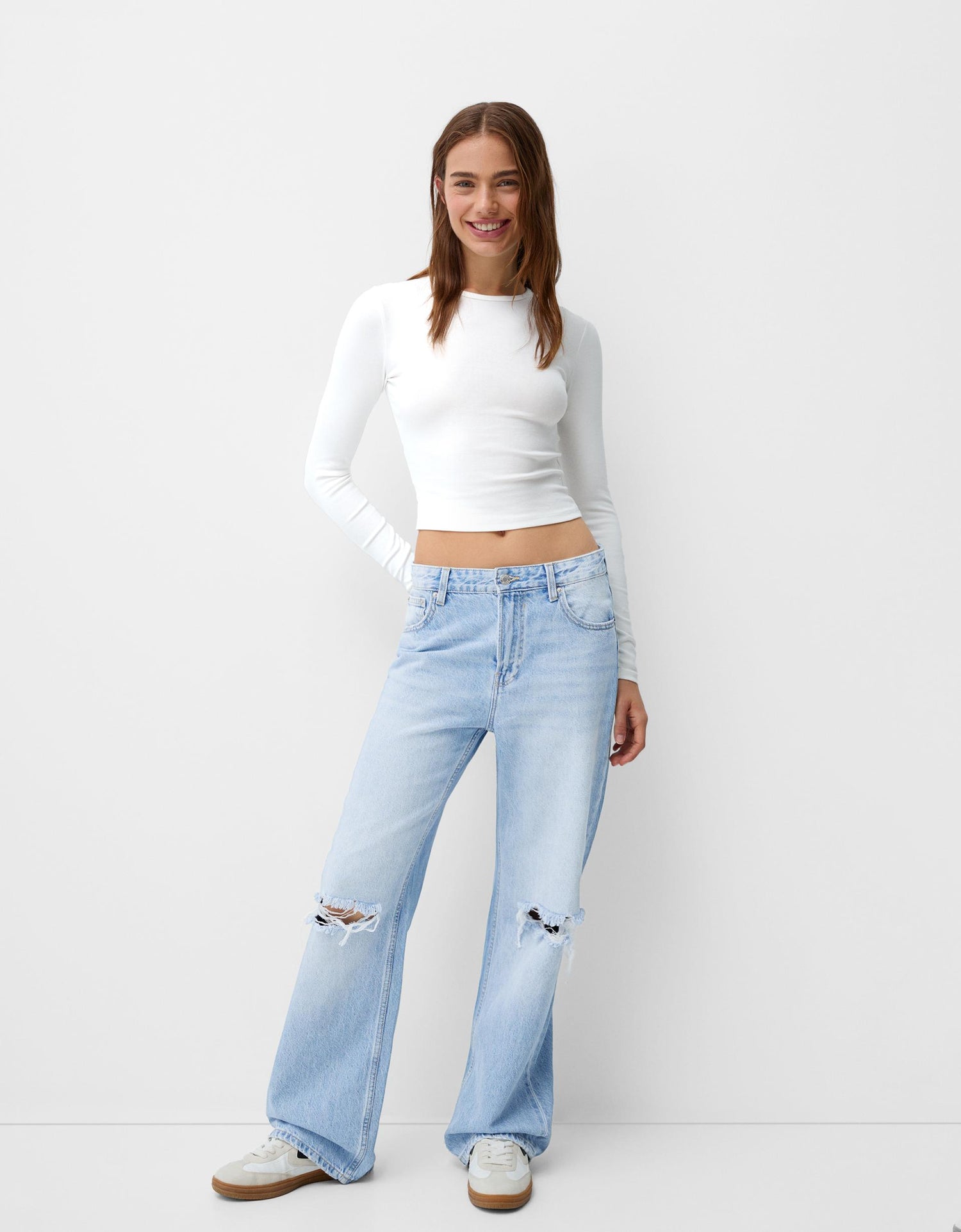 IMSONS Light Blue Knee Ripped Wide-Leg High-Waist Jeans