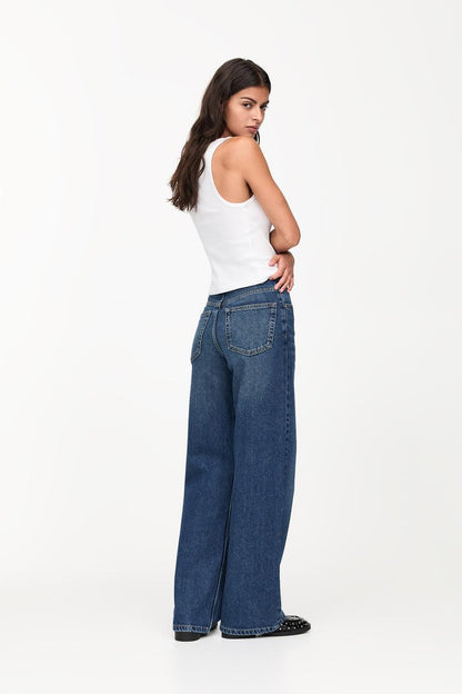 IMSONS Dark Blue High-Waist Wide-Leg  Jeans.