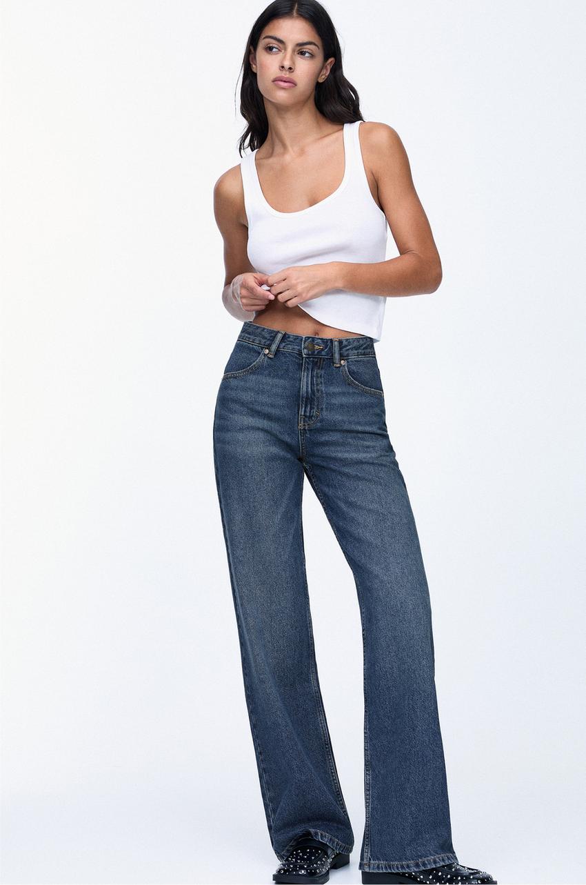 IMSONS Dark Blue High-Waist Wide-Leg  Jeans.