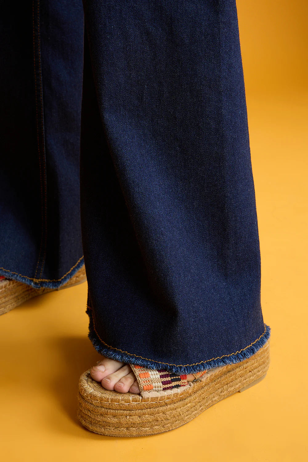 IMSONS Dark Blue Utility Pocket Wide-Leg Frayed Hem Jeans.