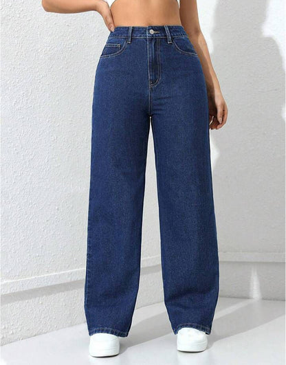 IMSONS Dark Blue High-Waist Loose Mom Jeans.