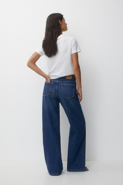 IMSONS Dark Blue High-Waist Wide-Leg  Jeans.