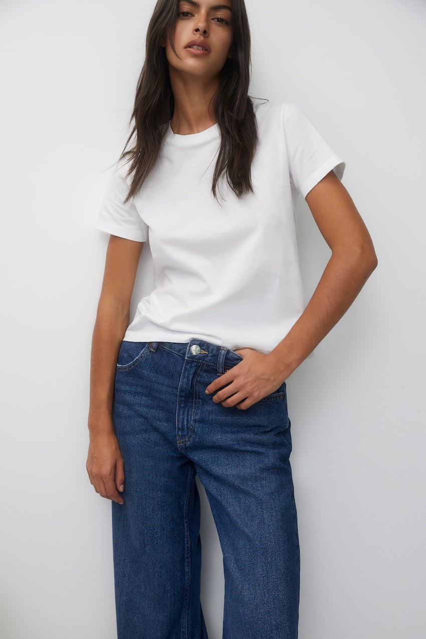 IMSONS Dark Blue High-Waist Wide-Leg  Jeans.