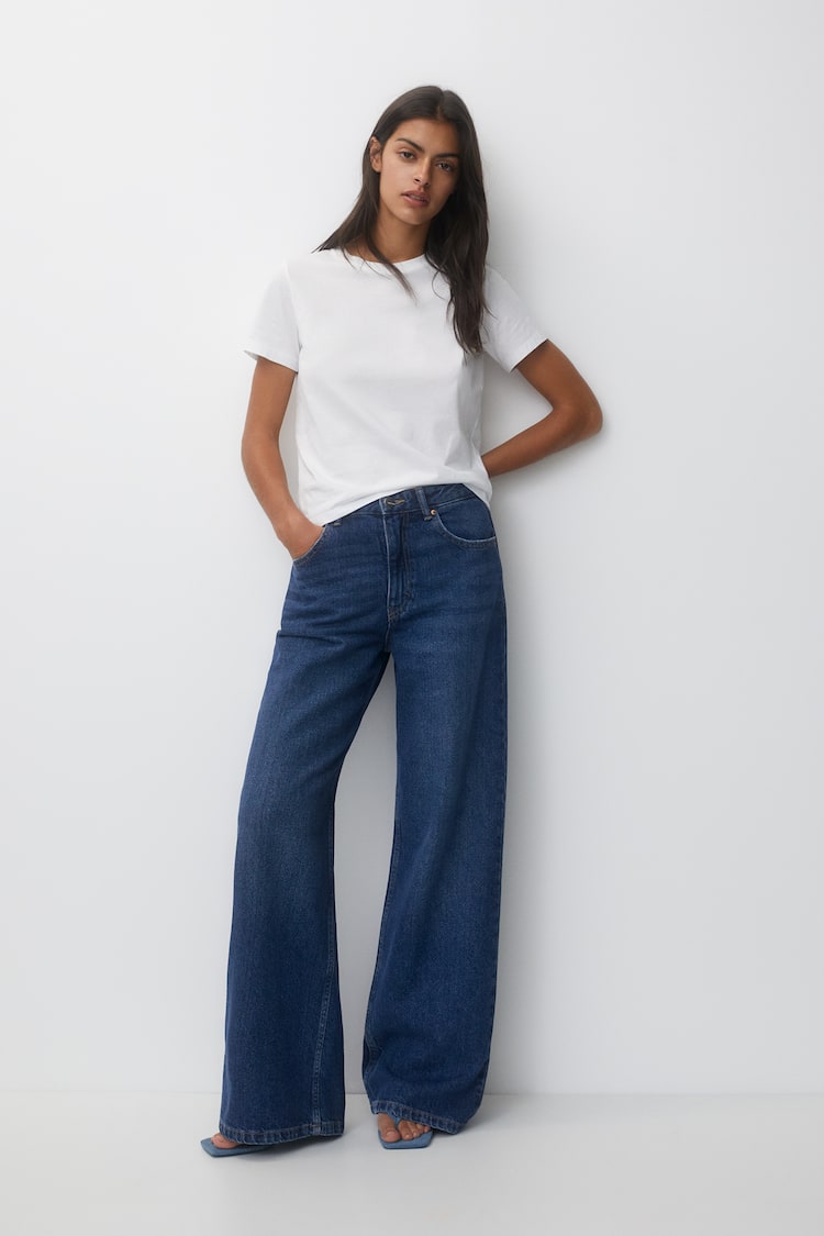 IMSONS Dark Blue High-Waist Wide-Leg  Jeans.