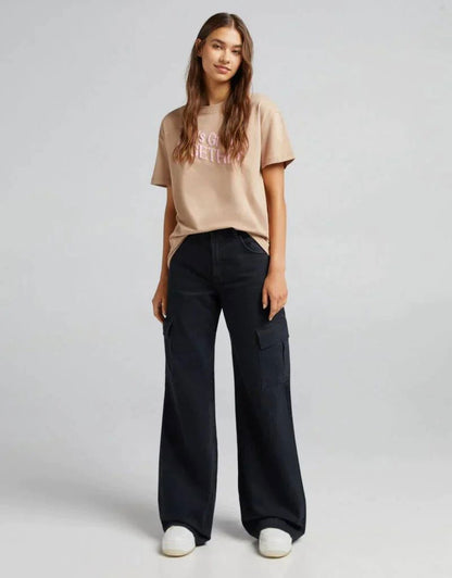 IMSONS Black Cargo High-Waist Wide-Leg  Jeans. - THE IMSONS