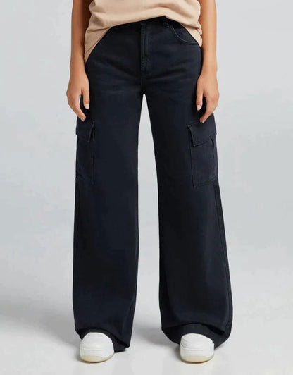 IMSONS Black Cargo High-Waist Wide-Leg  Jeans. - THE IMSONS