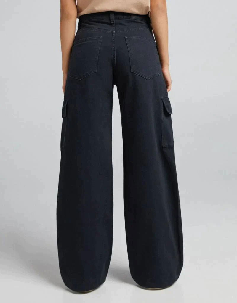 IMSONS Black Cargo High-Waist Wide-Leg  Jeans. - THE IMSONS