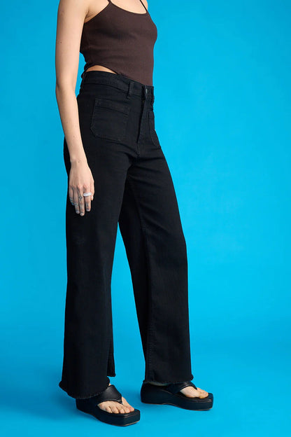 IMSONS Black Utility Pocket Wide-Leg Frayed Hem Jeans. - THE IMSONS