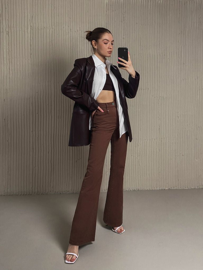 IMSONS Brown High-Waist Flare Jeans. - THE IMSONS