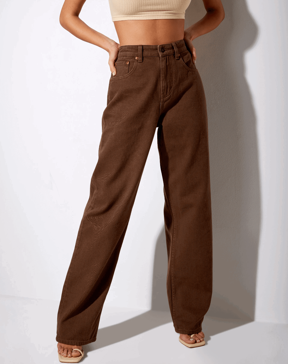 IMSONS Brown High-Waist Loose Straight  Jeans. - THE IMSONS