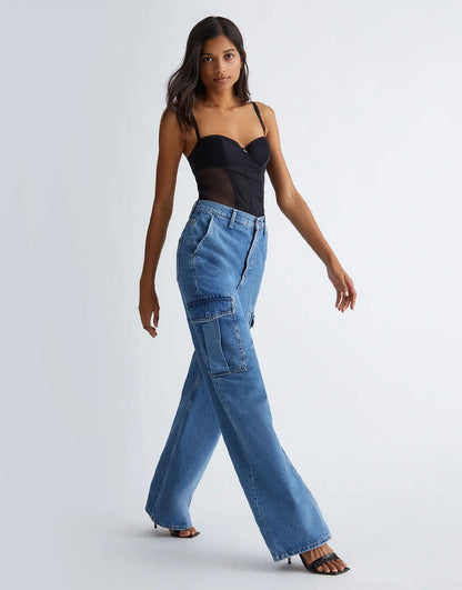 IMSONS Dark Blue Cargo High-Waist Wide-Leg Jeans - THE IMSONS