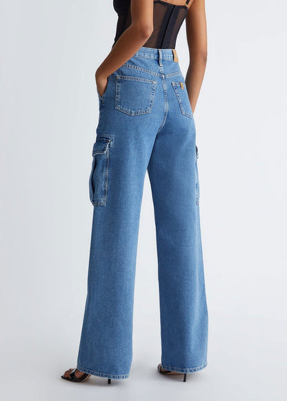 IMSONS Dark Blue Cargo High-Waist Wide-Leg Jeans - THE IMSONS