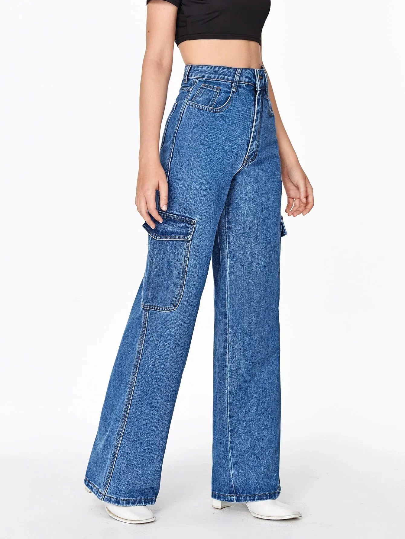 IMSONS Dark Blue Cargo High-Waist Wide-Leg Jeans - THE IMSONS