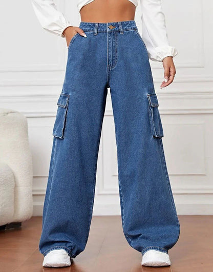 IMSONS Dark Blue Cargo High-Waist Wide-Leg Jeans - THE IMSONS