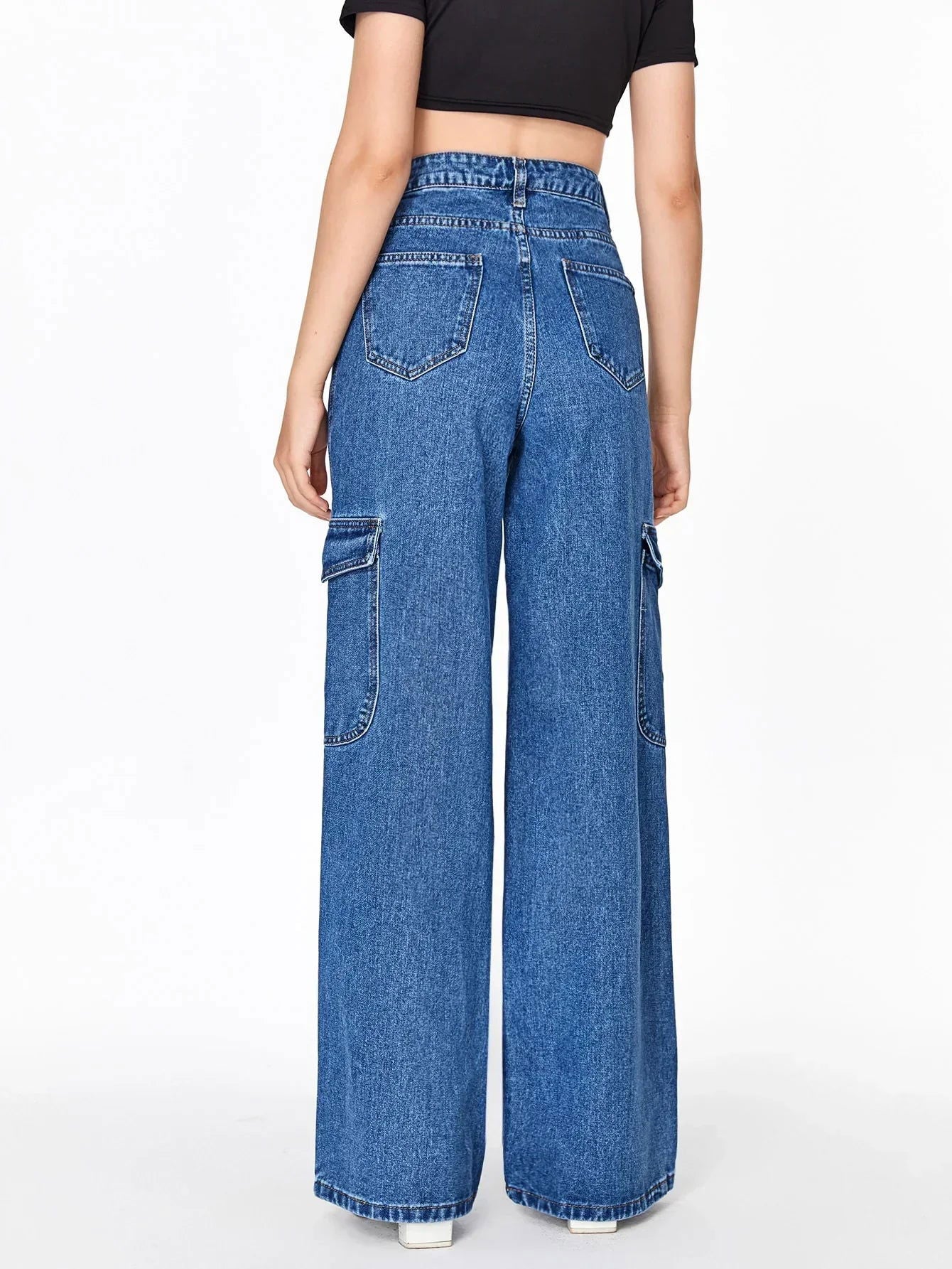 IMSONS Dark Blue Cargo High-Waist Wide-Leg Jeans - THE IMSONS