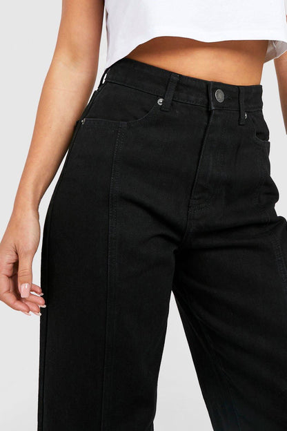 IMSONS Front Seam Pure Black Loose Straight High-Waist Jeans. - THE IMSONS