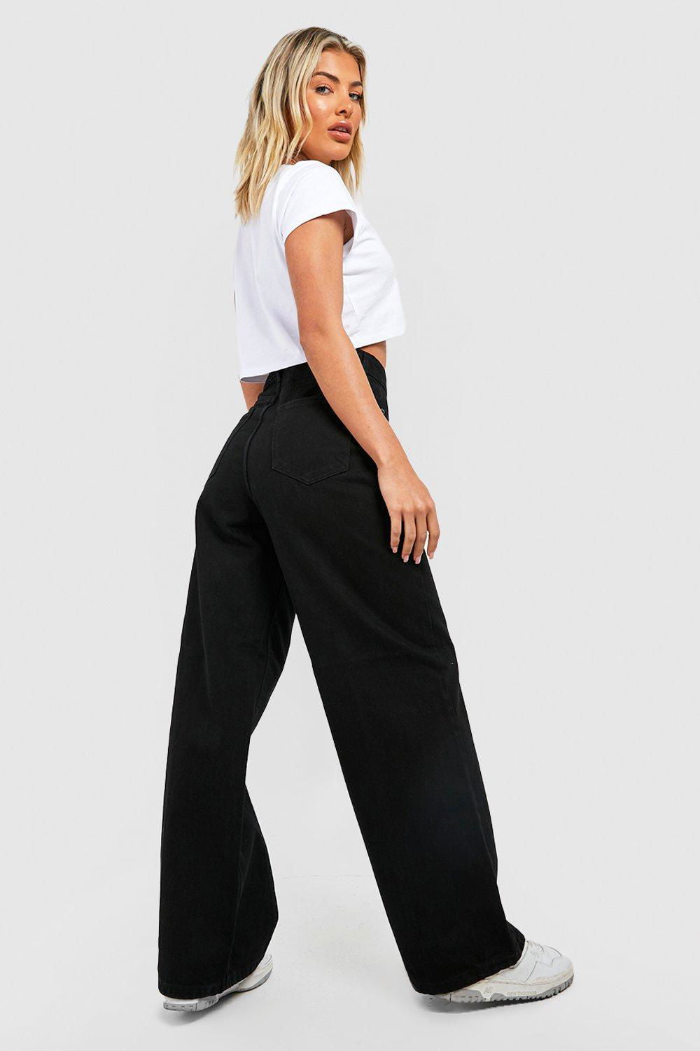 IMSONS Front Seam Pure Black Loose Straight High-Waist Jeans. - THE IMSONS