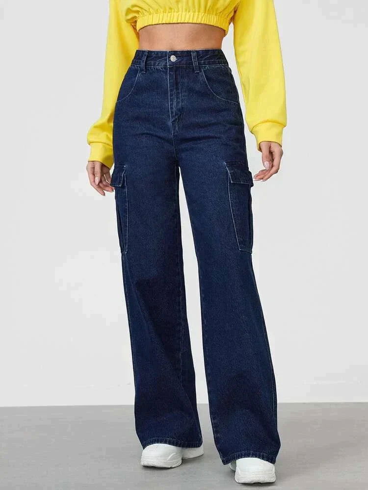 IMSONS High Waisted Loose Cargo Jeans - THE IMSONS