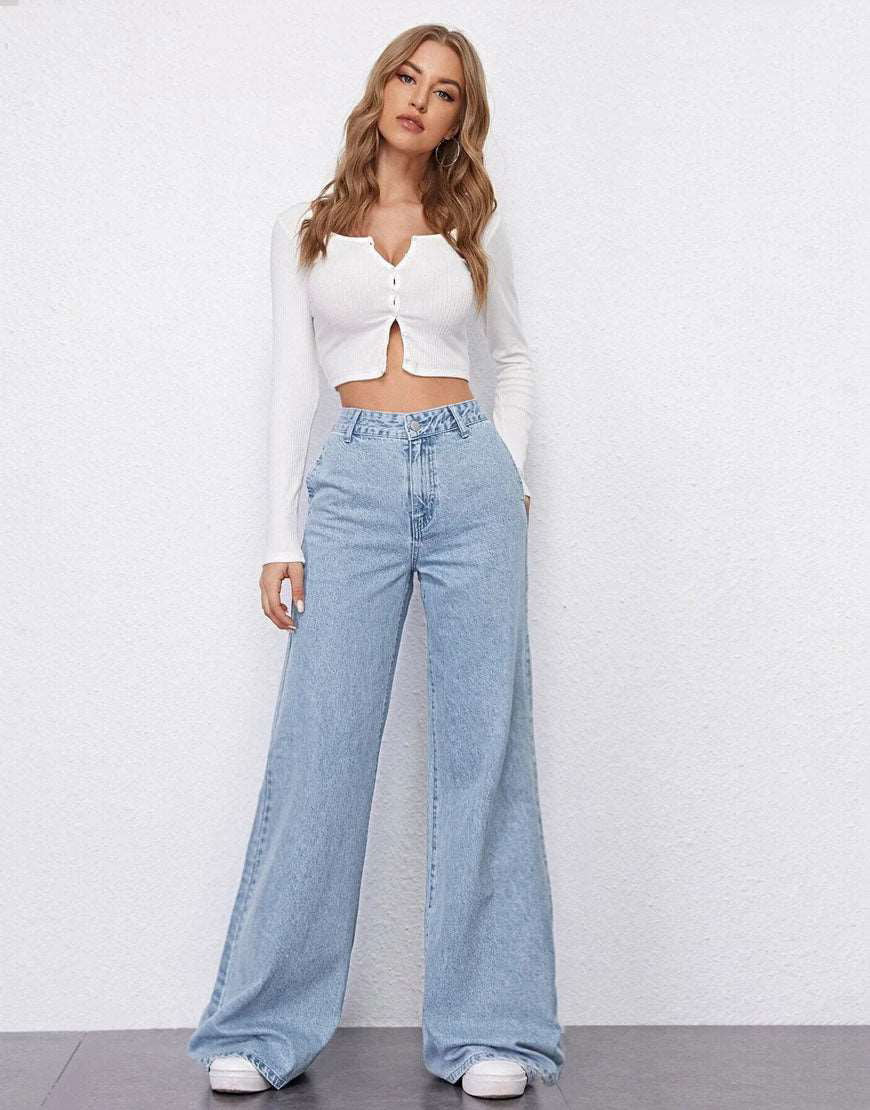 IMSONS Light Blue High-Waist Wide-Leg Jeans. - THE IMSONS