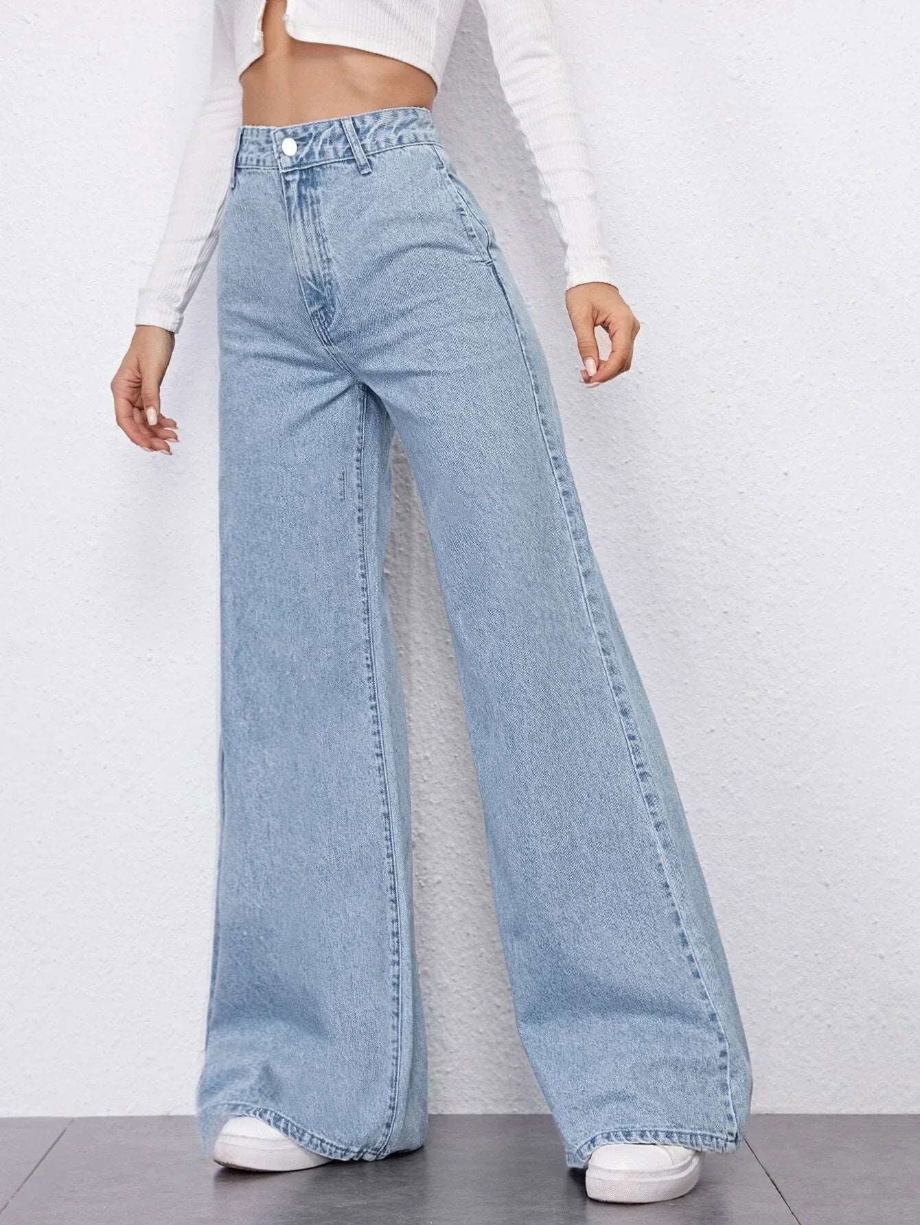 IMSONS Light Blue High-Waist Wide-Leg Jeans. - THE IMSONS