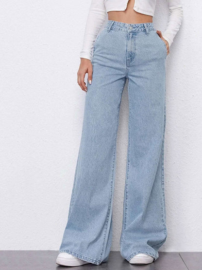 IMSONS Light Blue High-Waist Wide-Leg Jeans. - THE IMSONS