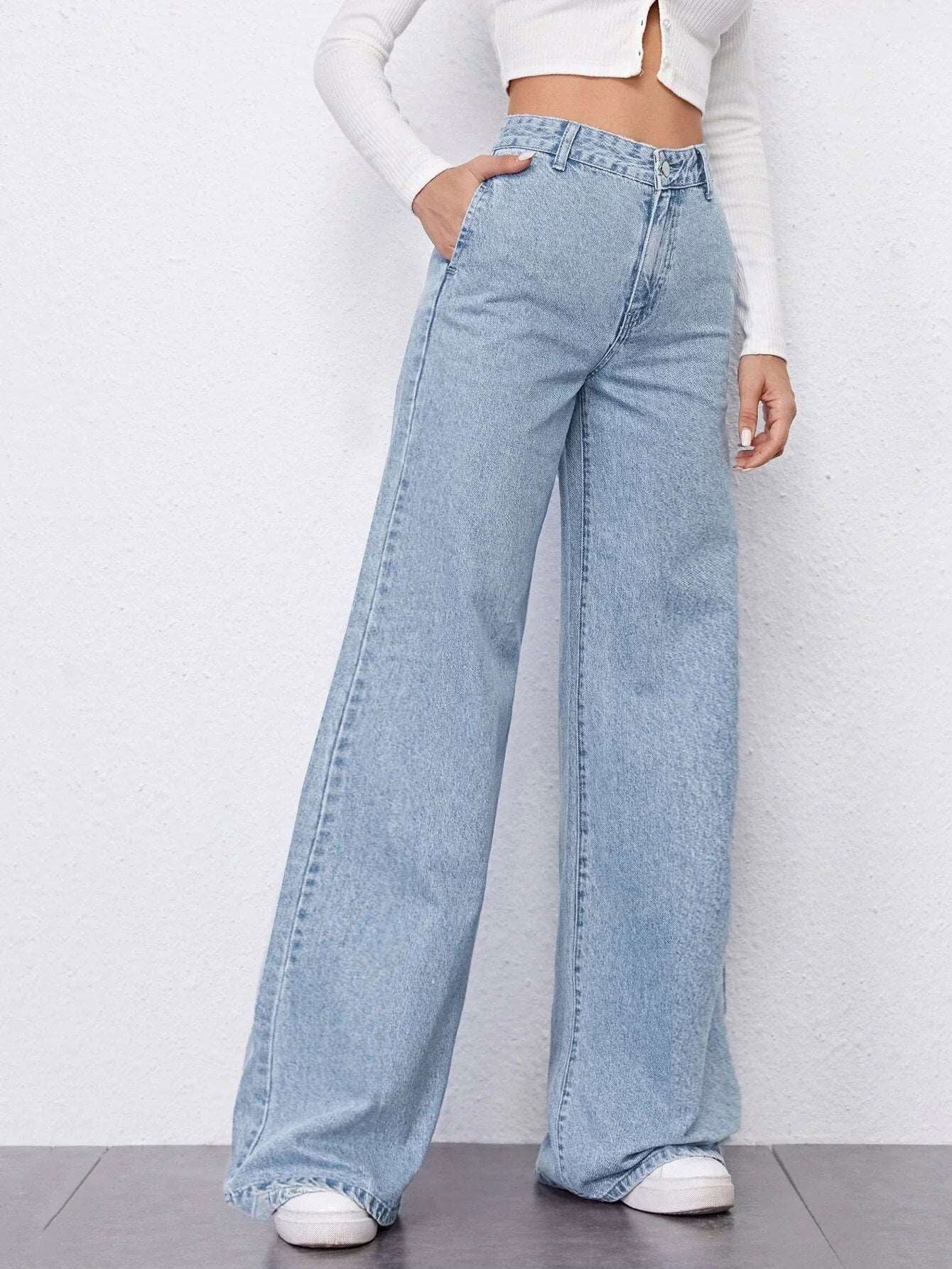 IMSONS Light Blue High-Waist Wide-Leg Jeans. - THE IMSONS