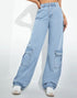 IMSONS Light Blue High Waisted Loose Cargo Jeans. - THE IMSONS