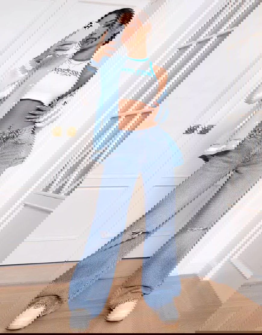 IMSONS Light Blue Knee Ripped Wide-Leg High-Waist Jeans - THE IMSONS