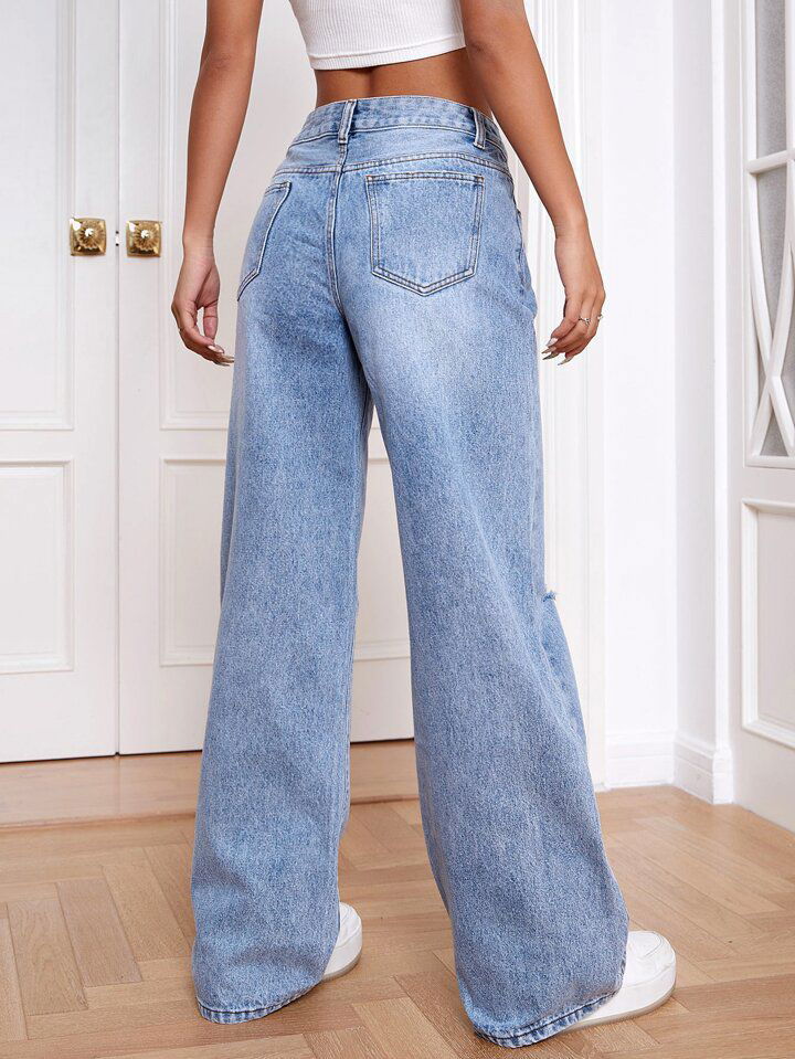 IMSONS Light Blue Knee Ripped Wide-Leg High-Waist Jeans - THE IMSONS