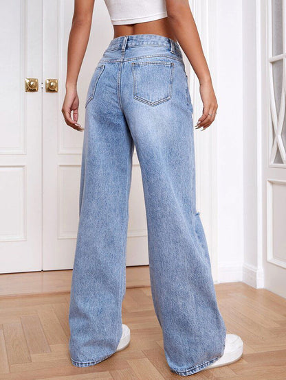 IMSONS Light Blue Knee Ripped Wide-Leg High-Waist Jeans - THE IMSONS