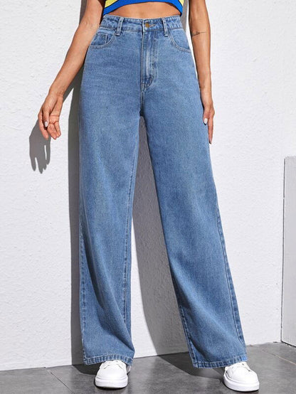 IMSONS Medium Blue High-Waist Wide-Leg  Jeans. - THE IMSONS