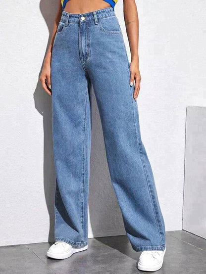IMSONS Medium Blue High-Waist Wide-Leg  Jeans. - THE IMSONS