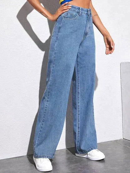 IMSONS Medium Blue High-Waist Wide-Leg  Jeans. - THE IMSONS